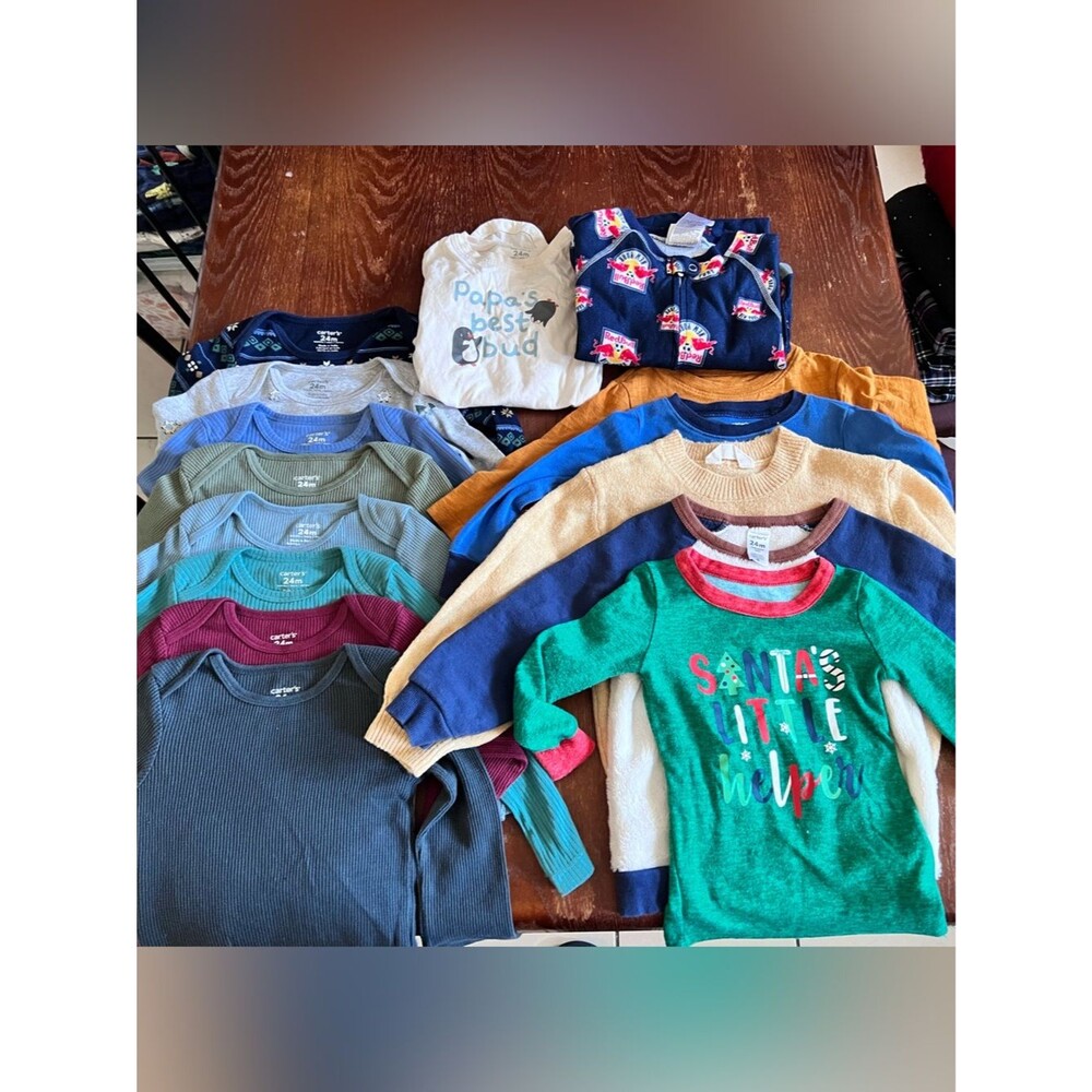 15PC Boys 24M Winter Clothing Bundle | Long Sleeve Tops & Cold Weather Outfits